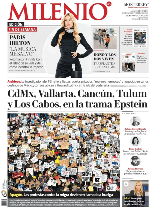 Portada de Milenio del sábado, 31 de enero de 2026