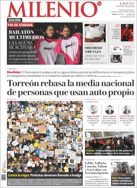 Portada de Milenio Laguna del sábado, 31 de enero de 2026