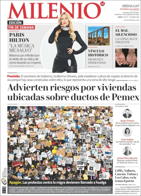 Portada de Milenio Hidalgo del sábado, 31 de enero de 2026