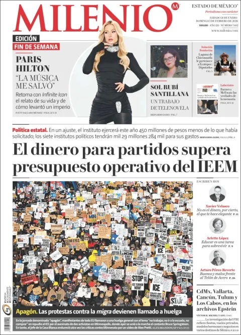 Portada de Milenio Edo de Mexico del sábado, 31 de enero de 2026