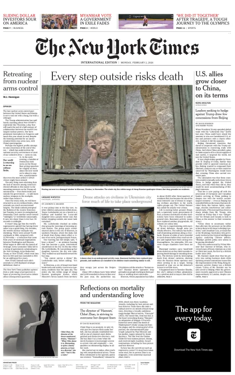 Portada de The New York Times (international) del lunes, 2 de febrero de 2026
