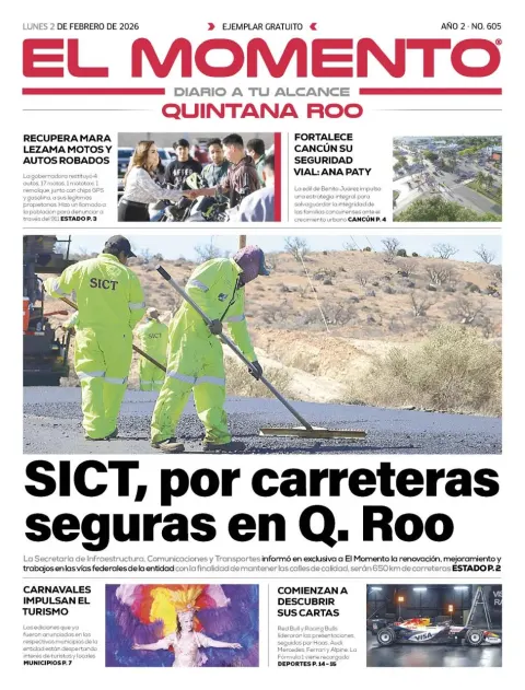 Portada de El Momento Quintana Roo del lunes, 2 de febrero de 2026
