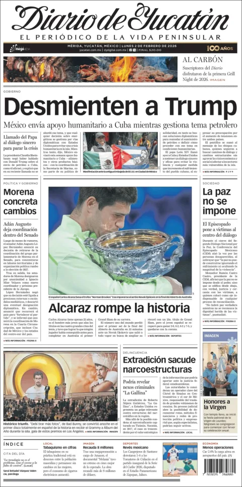 Portada de Diario de Yucatán del lunes, 2 de febrero de 2026
