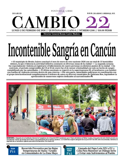 Portada de Diario Cambio 22 (contraportada) del lunes, 2 de febrero de 2026