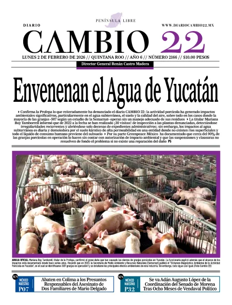 Portada de Diario Cambio 22 (portada) del lunes, 2 de febrero de 2026
