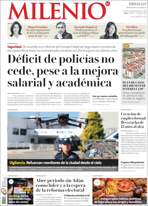 Portada de Milenio Hidalgo del lunes, 2 de febrero de 2026