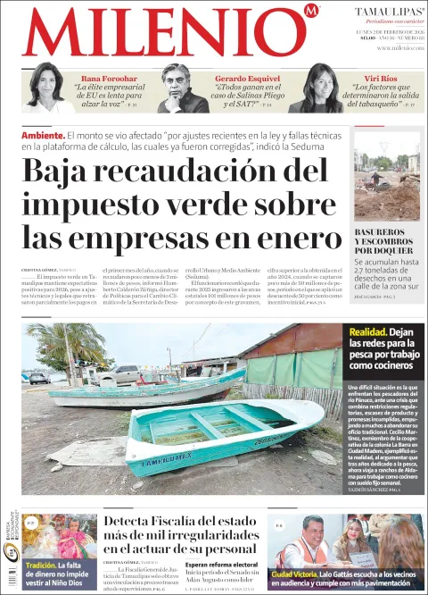 Portada de Milenio Tamaulipas del lunes, 2 de febrero de 2026