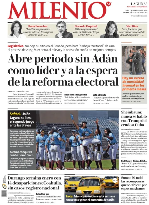 Portada de Milenio Laguna del lunes, 2 de febrero de 2026