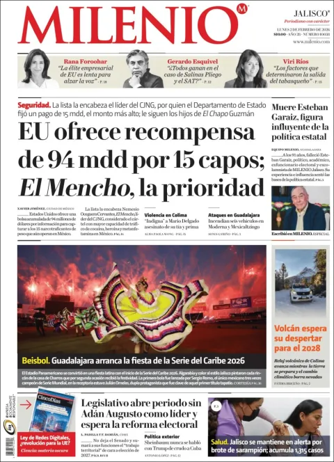 Portada de Milenio Jalisco del lunes, 2 de febrero de 2026