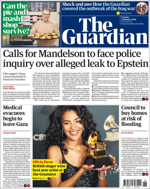 Portada de The Guardian (reino Unido) del martes, 3 de febrero de 2026