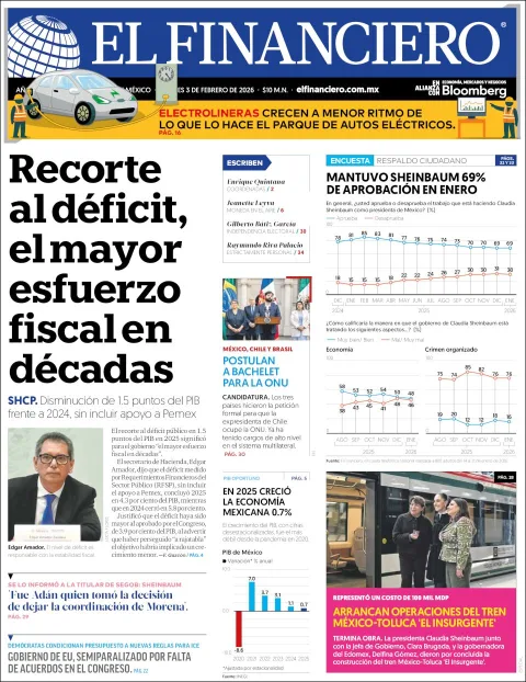 Portada de El Financiero del martes, 3 de febrero de 2026