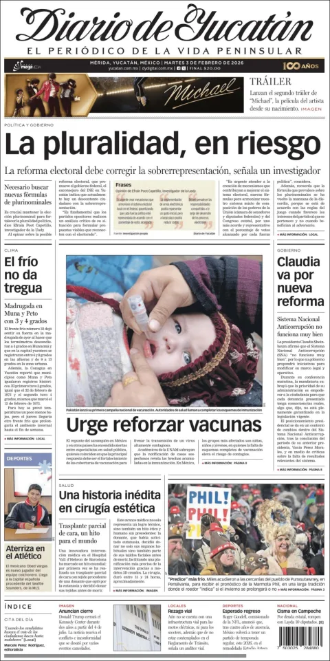 Portada de Diario de Yucatán del martes, 3 de febrero de 2026
