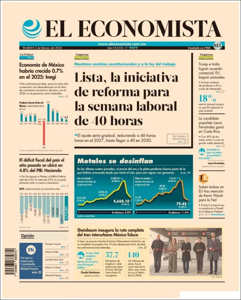 Portada de El Economista del martes, 3 de febrero de 2026