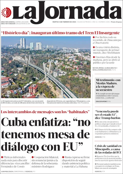 Portada de La Jornada del martes, 3 de febrero de 2026