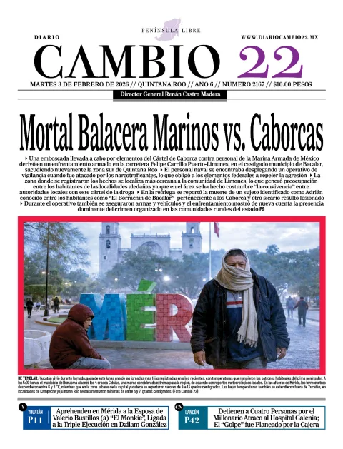 Portada de Diario Cambio 22 (contraportada) del martes, 3 de febrero de 2026