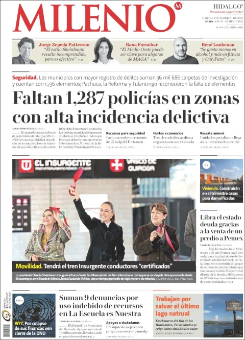 Portada de Milenio Hidalgo del martes, 3 de febrero de 2026