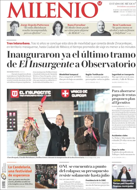Portada de Milenio Edo de Mexico del martes, 3 de febrero de 2026