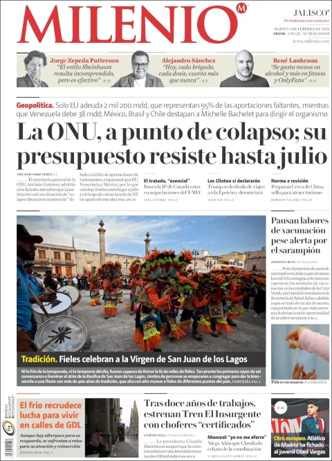 Portada de Milenio Jalisco del martes, 3 de febrero de 2026