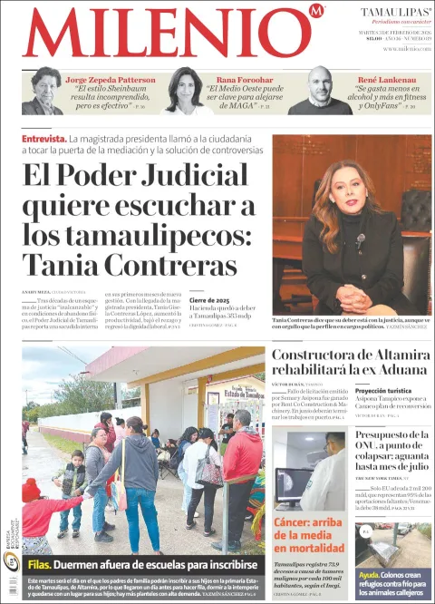 Portada de Milenio Tamaulipas del martes, 3 de febrero de 2026