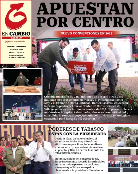 Portada de En Cambio - Tabasco (portada) del martes, 3 de febrero de 2026