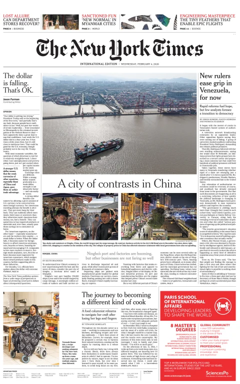 Portada de The New York Times (international) del miércoles, 4 de febrero de 2026
