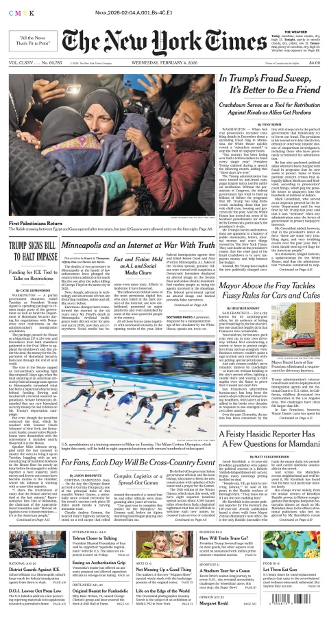 Portada de The New York Times (new York) del miércoles, 4 de febrero de 2026