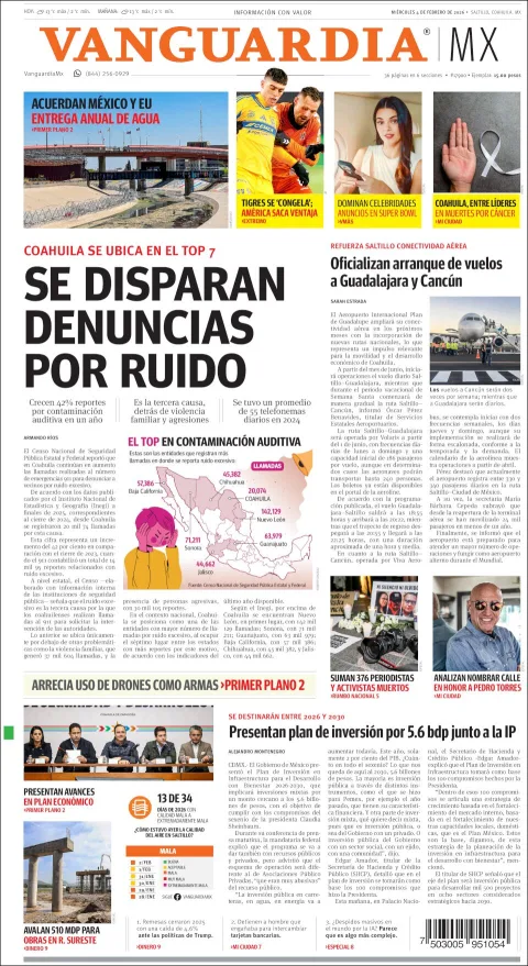 Portada de Vanguardia del miércoles, 4 de febrero de 2026
