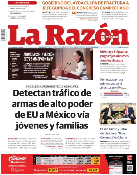 Portada de La Razon del miércoles, 4 de febrero de 2026