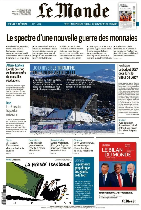 Portada de Le Monde del miércoles, 4 de febrero de 2026