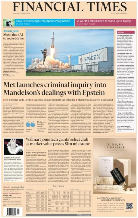 Portada de Financial Times del miércoles, 4 de febrero de 2026