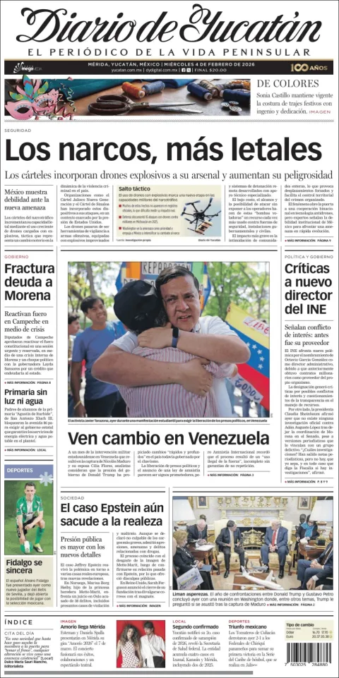 Portada de Diario de Yucatán del miércoles, 4 de febrero de 2026