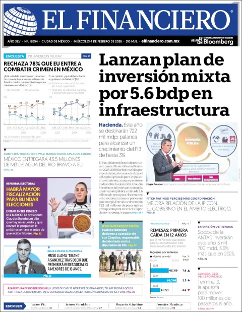 Portada de El Financiero del miércoles, 4 de febrero de 2026