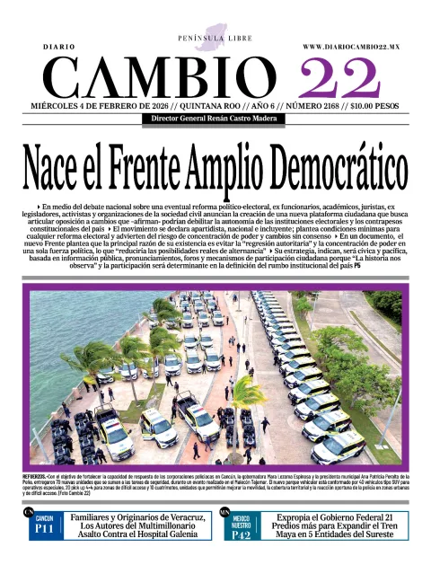 Portada de Diario Cambio 22 (contraportada) del miércoles, 4 de febrero de 2026