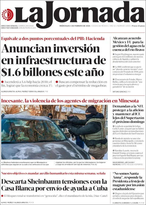 Portada de La Jornada del miércoles, 4 de febrero de 2026