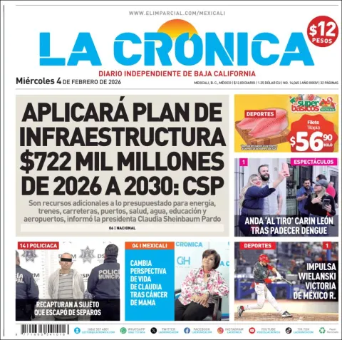 Portada de La Cronica del miércoles, 4 de febrero de 2026