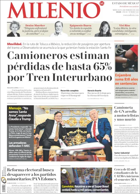 Portada de Milenio Edo de Mexico del miércoles, 4 de febrero de 2026
