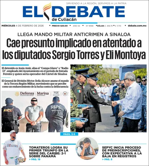 Portada de El Debate de Culiacan del miércoles, 4 de febrero de 2026