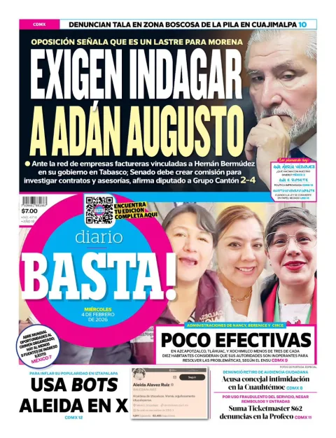 Portada de Basta! (portada) del miércoles, 4 de febrero de 2026