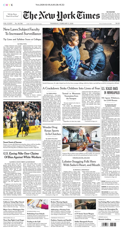 Portada de The New York Times (national) del jueves, 5 de febrero de 2026