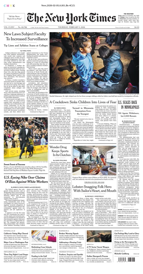 Portada de The New York Times (new York) del jueves, 5 de febrero de 2026