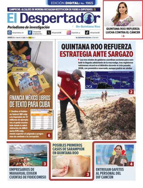 Portada de El Despertador de Quintana Roo del jueves, 5 de febrero de 2026