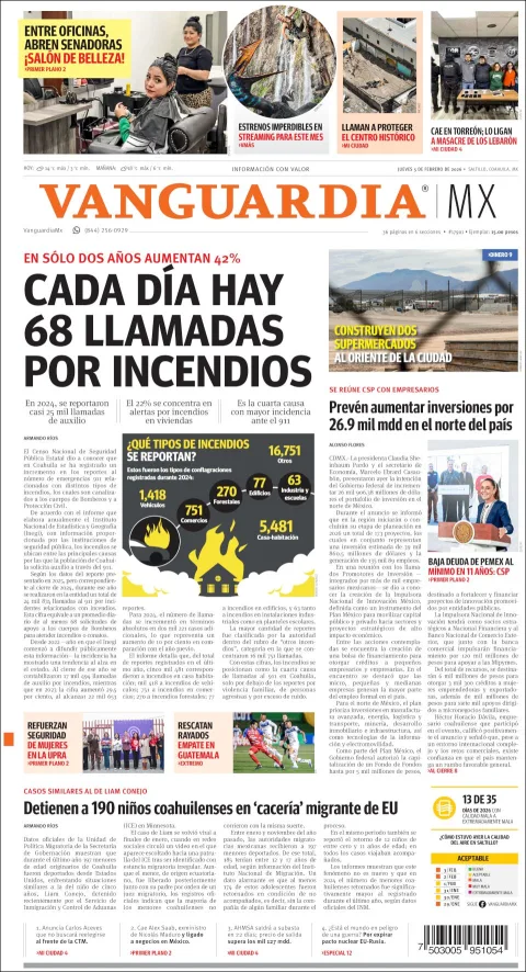 Portada de Vanguardia del jueves, 5 de febrero de 2026