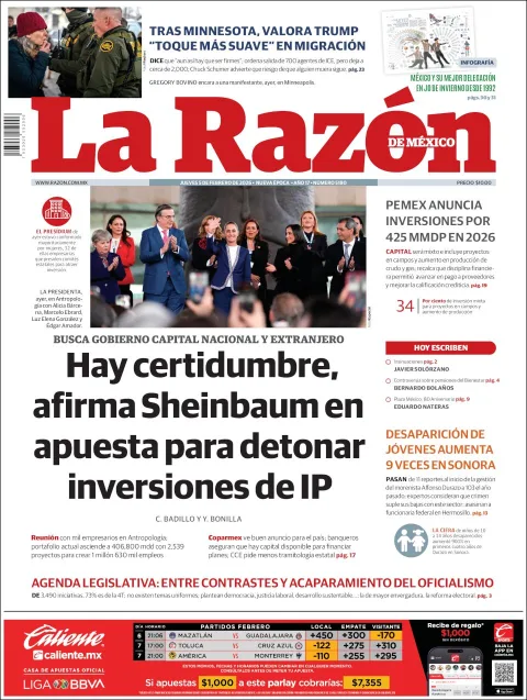 Portada de La Razon del jueves, 5 de febrero de 2026