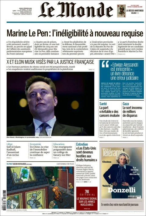 Portada de Le Monde del jueves, 5 de febrero de 2026