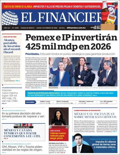 Portada de El Financiero del jueves, 5 de febrero de 2026
