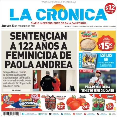 Portada de La Cronica del jueves, 5 de febrero de 2026