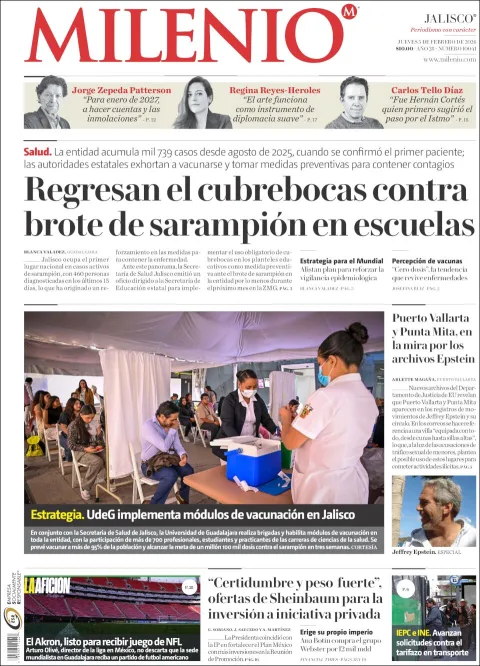 Portada de Milenio Jalisco del jueves, 5 de febrero de 2026