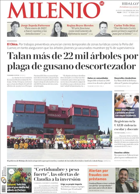 Portada de Milenio Hidalgo del jueves, 5 de febrero de 2026