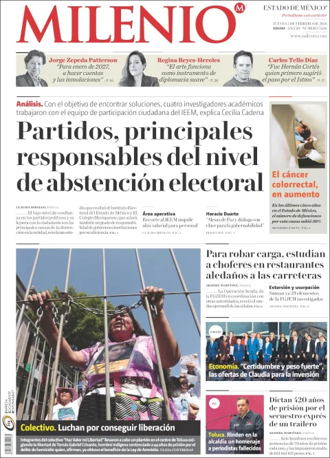 Portada de Milenio Edo de Mexico del jueves, 5 de febrero de 2026