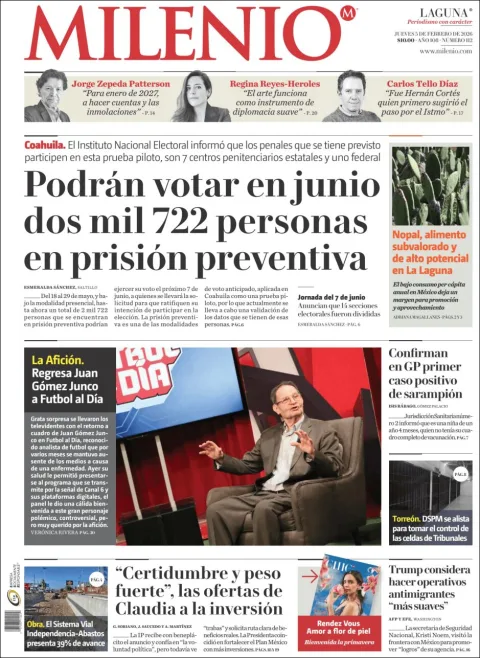 Portada de Milenio Laguna del jueves, 5 de febrero de 2026